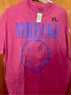 NIRVANA Pink Short-Sleeve Tee with Blue Logo